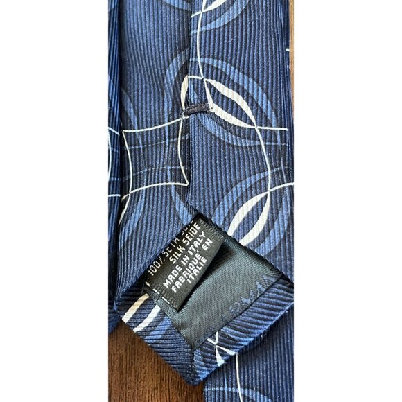 Vintage 1980's Giorgio Armani Men's 100% Silk Tie Jacquard Blue White Abstract T - Picture 5 of 9